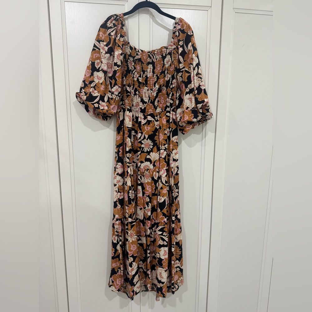 Floral Puff Sleeve Maxi Dress Size Medium